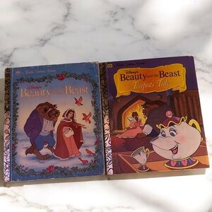 Disney Beauty and the Beast + The Teapot’s Tale Little Golden Book pair VINTAGE